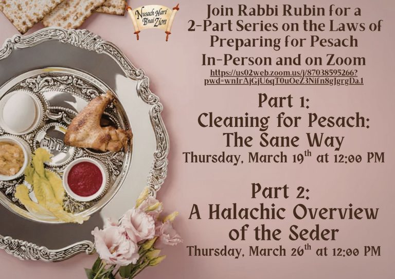 Rabbi Rubin – 2 Part Series on the Laws of Preparing for Pesach